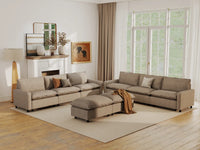 Modular Cero Modular Sectionals | 8-Piece Khaki Linen Open Plan Sofa Sets 6-Seater with 2-Ottomans