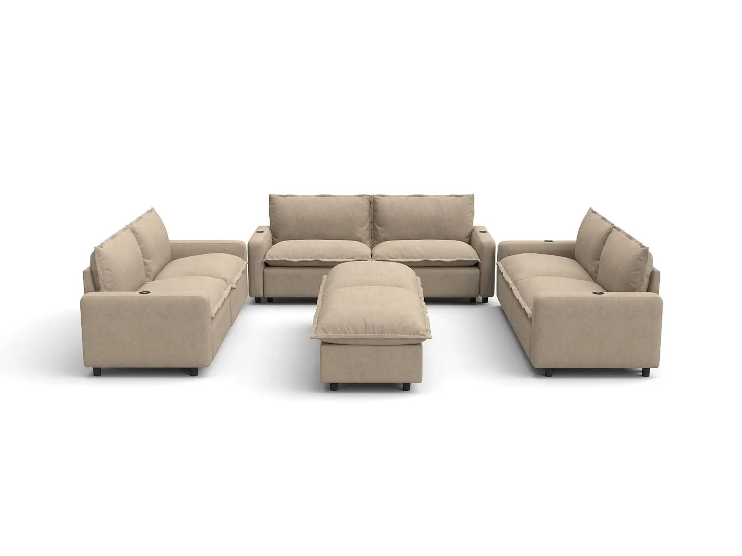 Modular Cero Reclining Sectionals | 8-Piece Khaki Linen Open Plan Sofa Sets 6-Seater with 2-Ottomans