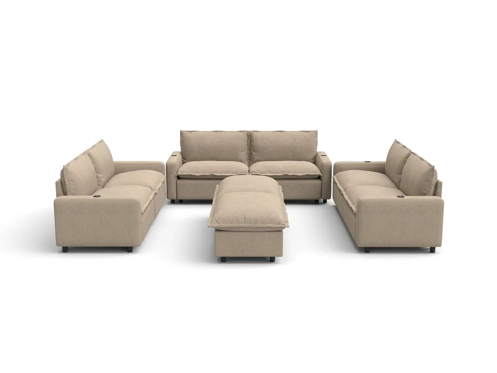 Modular Cero Reclining Sectionals | 8-Piece Khaki Linen Open Plan Sofa Sets 6-Seater with 2-Ottomans