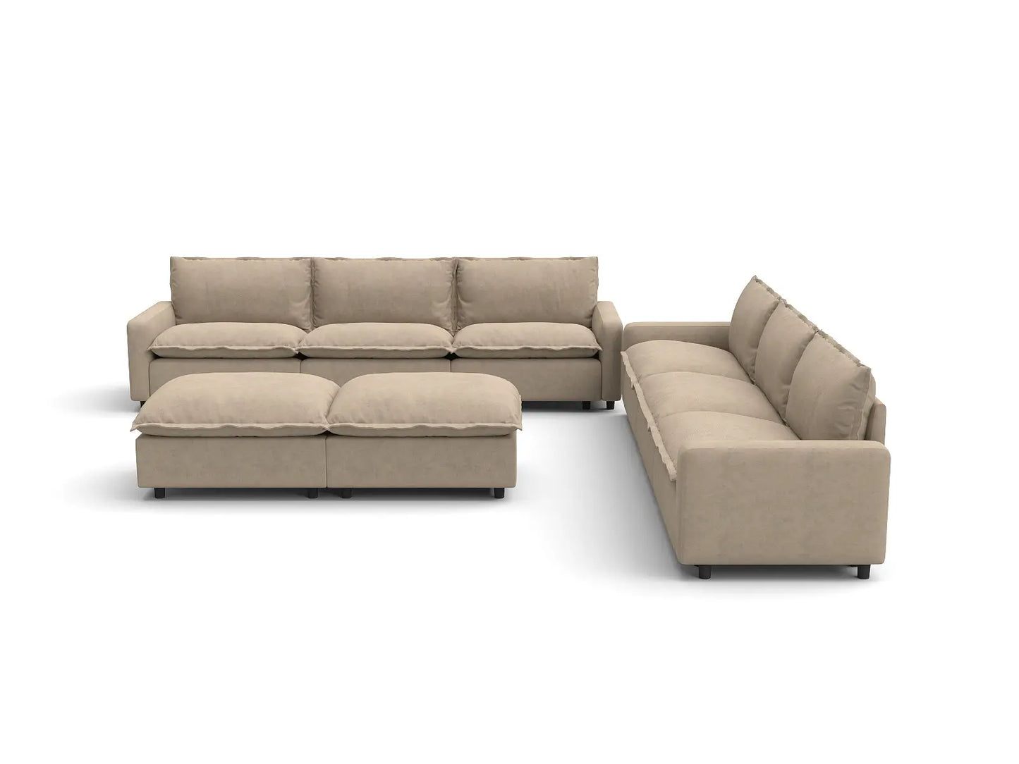 Modular Cero Modular Sectionals | 8-Piece Khaki Linen Open Plan Sofa Sets 6-Seater with 2-Ottomans