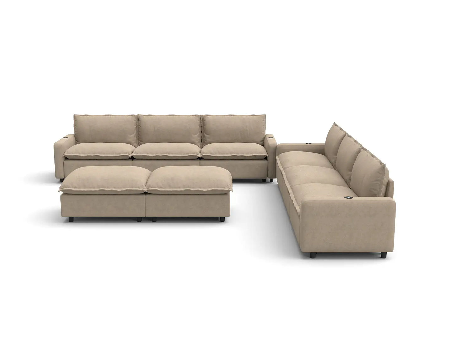 Modular Cero Reclining Sectionals | 8-Piece Khaki Linen Open Plan Sofa Sets 6-Seater with 2-Ottomans