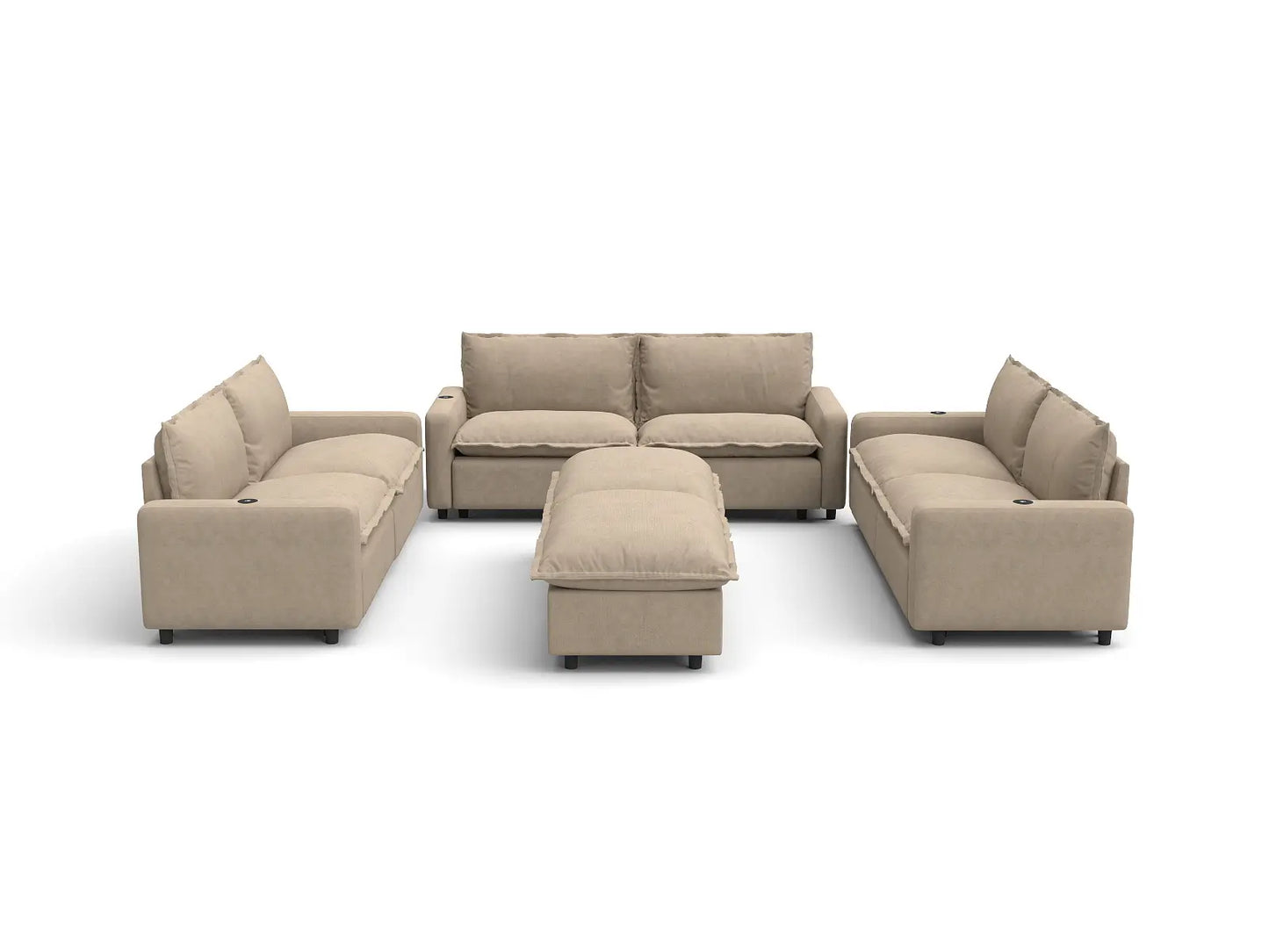 Modular Cero Reclining Sectionals | 8-Piece Khaki Linen Open Plan Sofa Sets 6-Seater with 2-Ottomans