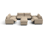 Modular Cero Reclining Sectionals | 8-Piece Khaki Linen Open Plan Sofa Sets 6-Seater with 2-Ottomans