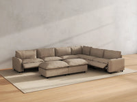Modular Cero Reclining Sectionals | 8-Piece Khaki Linen Open Plan Sofa Sets 6-Seater with 2-Ottomans