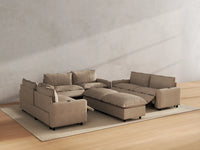 Modular Cero Reclining Sectionals | 8-Piece Khaki Linen Open Plan Sofa Sets 6-Seater with 2-Ottomans