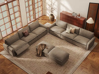 Modular Cero Living Room Sofa Set Recliner | 8-Piece Khaki Linen Open Plan Sofa Sets 6-Seater with 2-Ottomans