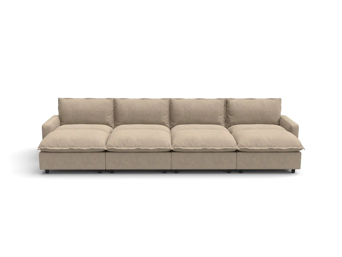 Modular Cero Modular Sectionals | 8-Piece Khaki Linen Open Space Pit Sectionals 4-Seater with 4-Ottomans