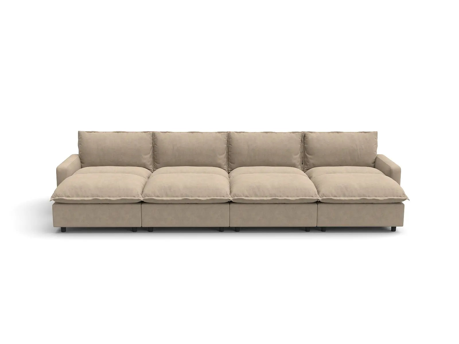 Modular Cero Oversized Modular Sectional Sofa | 8-Piece Khaki Linen Open Space Pit Sectionals 4-Seater with 4-Ottomans