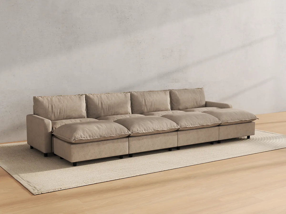 Modular Cero Modular Sectionals | 8-Piece Khaki Linen Open Space Pit Sectionals 4-Seater with 4-Ottomans