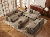 Modular Cero Reclining Sectionals | 8-Piece Khaki Linen Open Space Sofa Sets 6-Seater with 2-Ottomans