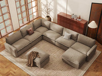 Modular Cero Modular Sectionals | 8-Piece Khaki Linen Open Space Sofa Sets 6-Seater with 2-Ottomans