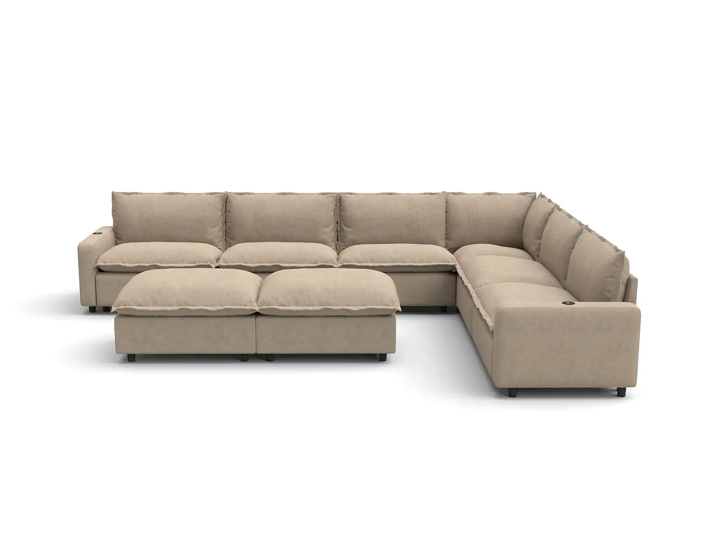 Modular Cero Reclining Sectionals | 8-Piece Khaki Linen Open Space Sofa Sets 6-Seater with 2-Ottomans
