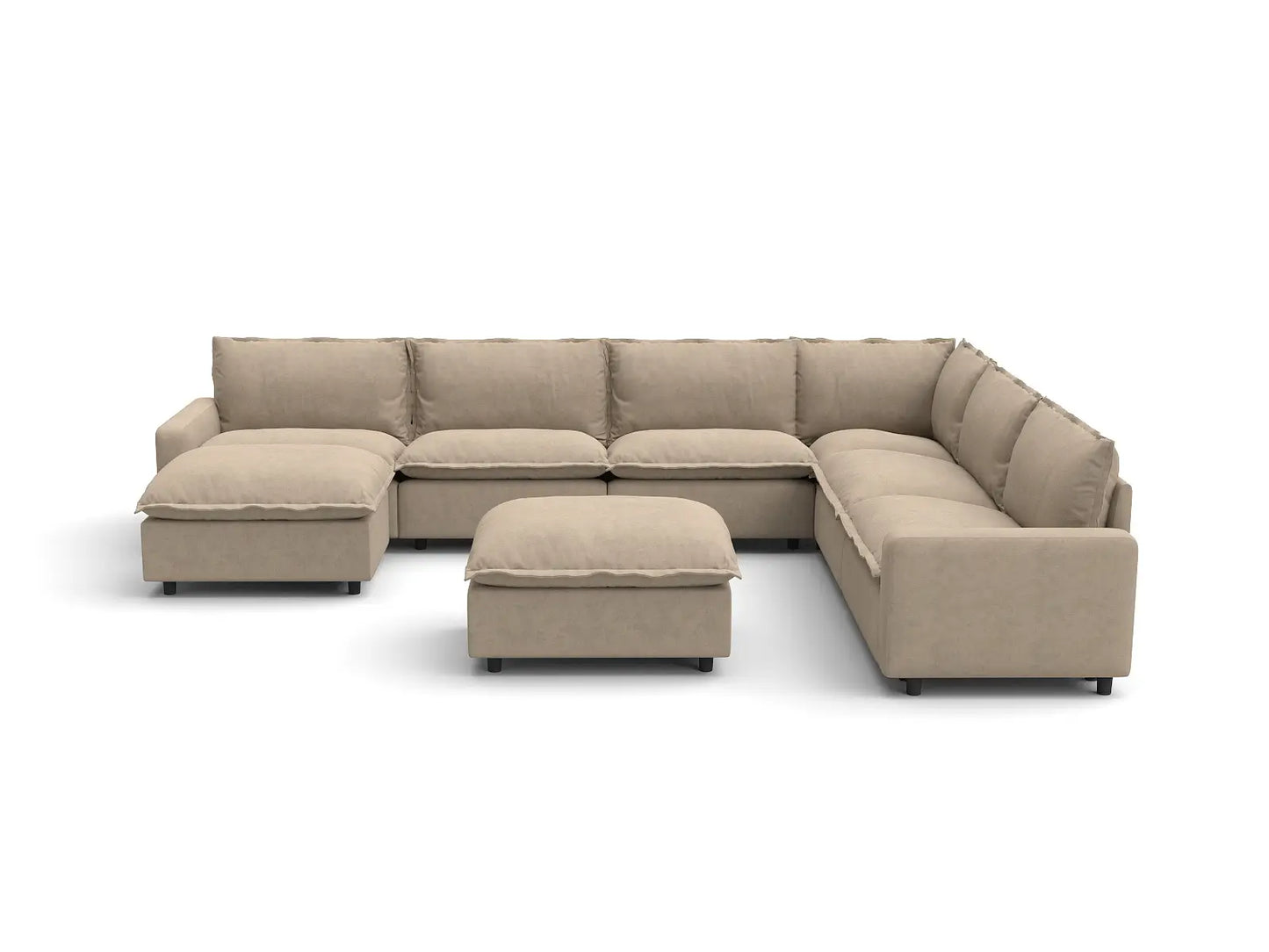 Modular Cero Modular Sectionals | 8-Piece Khaki Linen Open Space Sofa Sets 6-Seater with 2-Ottomans