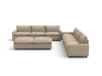 Modular Cero Reclining Sectionals | 8-Piece Khaki Linen Open Space Sofa Sets 6-Seater with 2-Ottomans