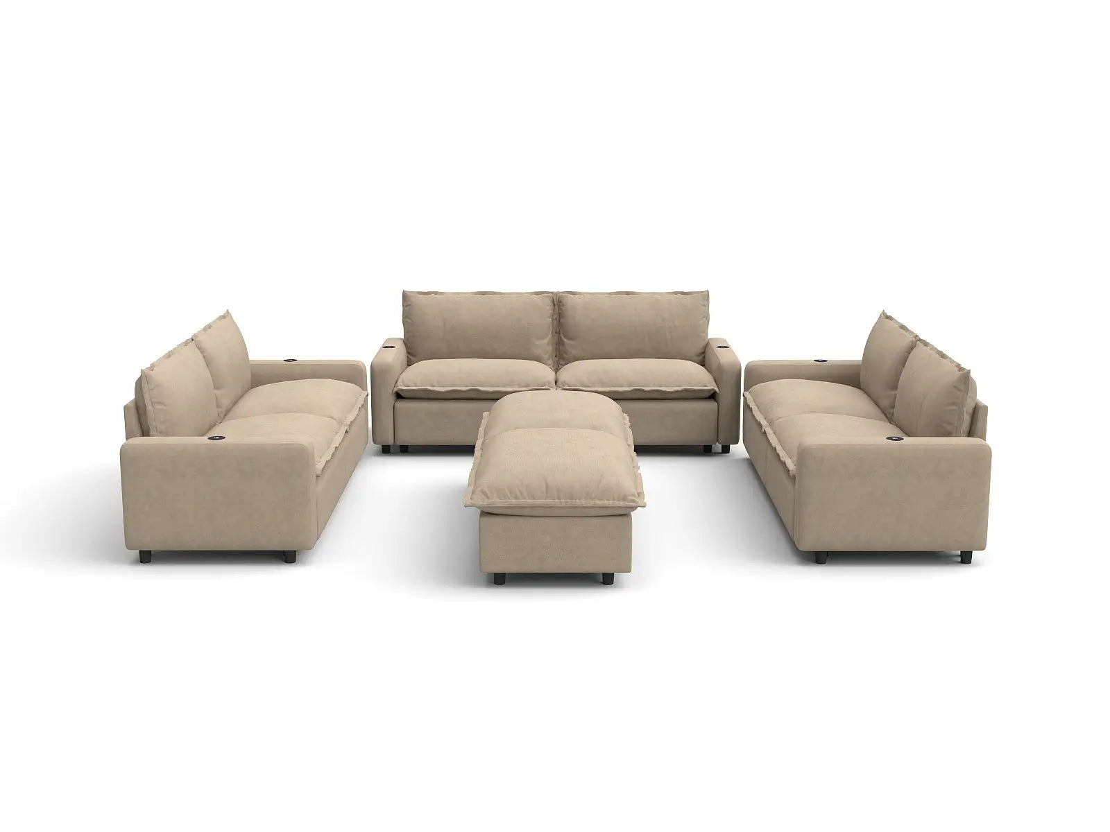 Modular Cero Sofa and Recliner Set Sale | 8-Piece Khaki Linen Open Space Sofa Sets 6-Seater with 2-Ottomans