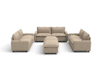 Modular Cero Reclining Sectionals | 8-Piece Khaki Linen Open Space Sofa Sets 6-Seater with 2-Ottomans