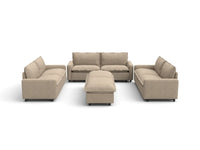 Modular Cero Modular Sectionals | 8-Piece Khaki Linen Open Space Sofa Sets 6-Seater with 2-Ottomans