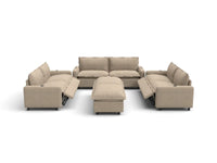 Modular Cero Reclining Sectionals | 8-Piece Khaki Linen Open Space Sofa Sets 6-Seater with 2-Ottomans