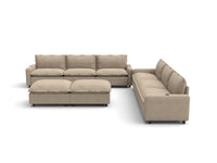 Modular Cero Reclining Sectionals | 8-Piece Khaki Linen Open Space Sofa Sets 6-Seater with 2-Ottomans