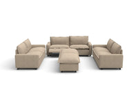 Modular Cero Reclining Sectionals | 8-Piece Khaki Linen Open Space Sofa Sets 6-Seater with 2-Ottomans