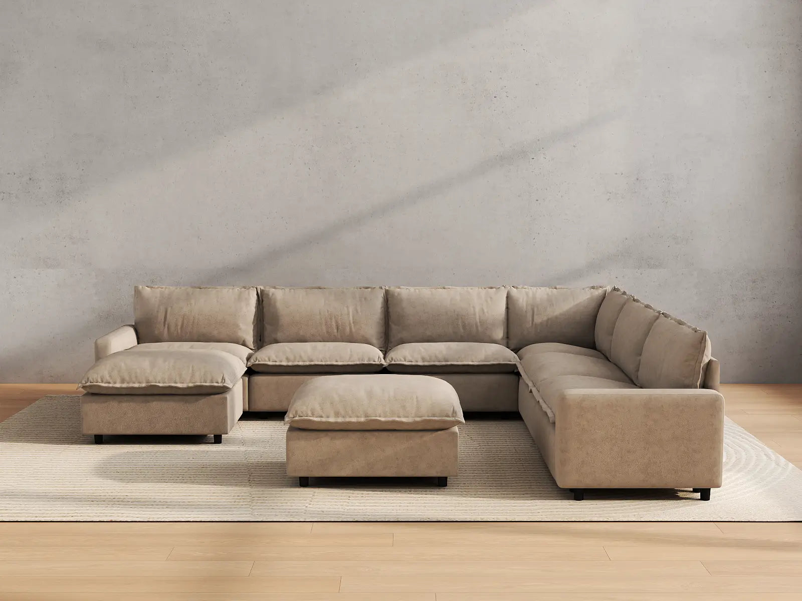 Modular Cero Modular Sofa Set | 8-Piece Khaki Linen Open Space Sofa Sets 6-Seater with 2-Ottomans