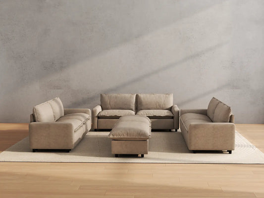 Modular Cero Modular Sectionals | 8-Piece Khaki Linen Open Space Sofa Sets 6-Seater with 2-Ottomans