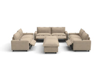 Modular Cero Reclining Sectionals | 8-Piece Khaki Linen Open Space Sofa Sets 6-Seater with 2-Ottomans