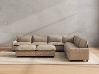 Modular Cero Reclining Sectionals | 8-Piece Khaki Linen Open Space Sofa Sets 6-Seater with 2-Ottomans