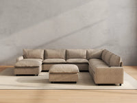 Modular Cero Reclining Sectionals | 8-Piece Khaki Linen Open Space Sofa Sets 6-Seater with 2-Ottomans