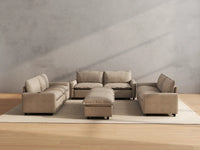 Modular Cero Reclining Sectionals | 8-Piece Khaki Linen Open Space Sofa Sets 6-Seater with 2-Ottomans