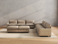 Modular Cero Reclining Sectionals | 8-Piece Khaki Linen Open Space Sofa Sets 6-Seater with 2-Ottomans