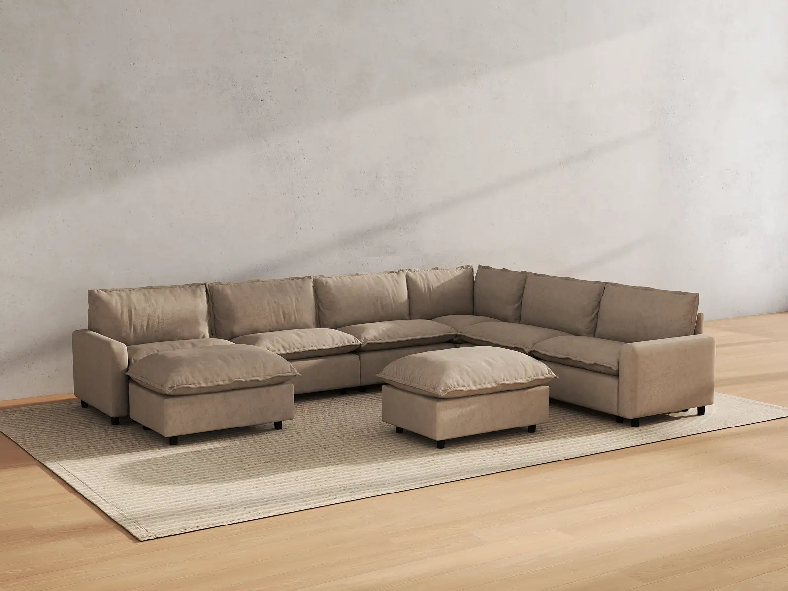 Modular Cero Modular Sofa Set | 8-Piece Khaki Linen Open Space Sofa Sets 6-Seater with 2-Ottomans