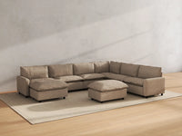 Modular Cero Modular Sectionals | 8-Piece Khaki Linen Open Space Sofa Sets 6-Seater with 2-Ottomans