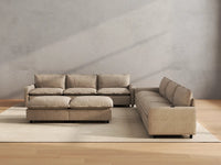 Modular Cero Reclining Sectionals | 8-Piece Khaki Linen Open Space Sofa Sets 6-Seater with 2-Ottomans