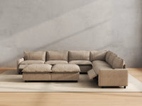 Modular Cero Reclining Sectionals | 8-Piece Khaki Linen Open Space Sofa Sets 6-Seater with 2-Ottomans