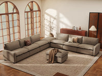 Modular Cero Modular Sectionals | 8-Piece Khaki Linen Open Space Sofa Sets 6-Seater with 2-Ottomans