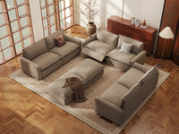 Modular Cero Reclining Sectionals | 8-Piece Khaki Linen Open Space Sofa Sets 6-Seater with 2-Ottomans