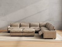 Modular Cero Reclining Sectionals | 8-Piece Khaki Linen Open Space Sofa Sets 6-Seater with 2-Ottomans