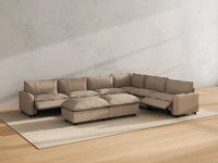 Modular Cero Reclining Sectionals | 8-Piece Khaki Linen Open Space Sofa Sets 6-Seater with 2-Ottomans