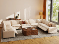 Modular Cero Reclining Sectionals | 9-Piece Beige Linen Open Space U-Shaped Sectionals 9-Seater
