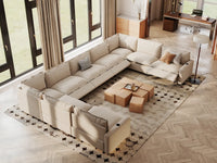 Modular Cero Reclining Sectionals | 9-Piece Beige Linen Open Space U-Shaped Sectionals 9-Seater