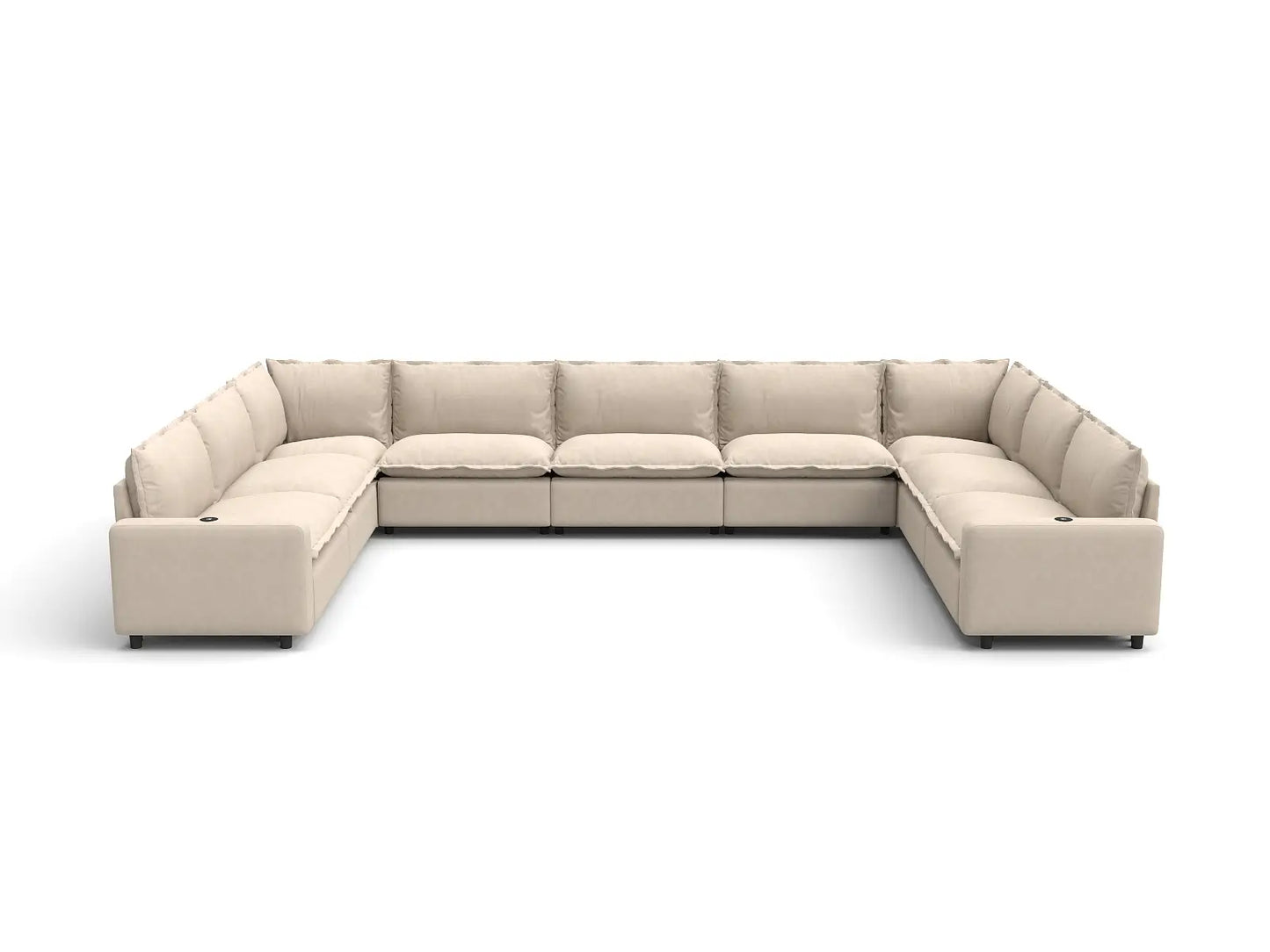 Modular Cero Reclining Sectionals | 9-Piece Beige Linen Open Space U-Shaped Sectionals 9-Seater