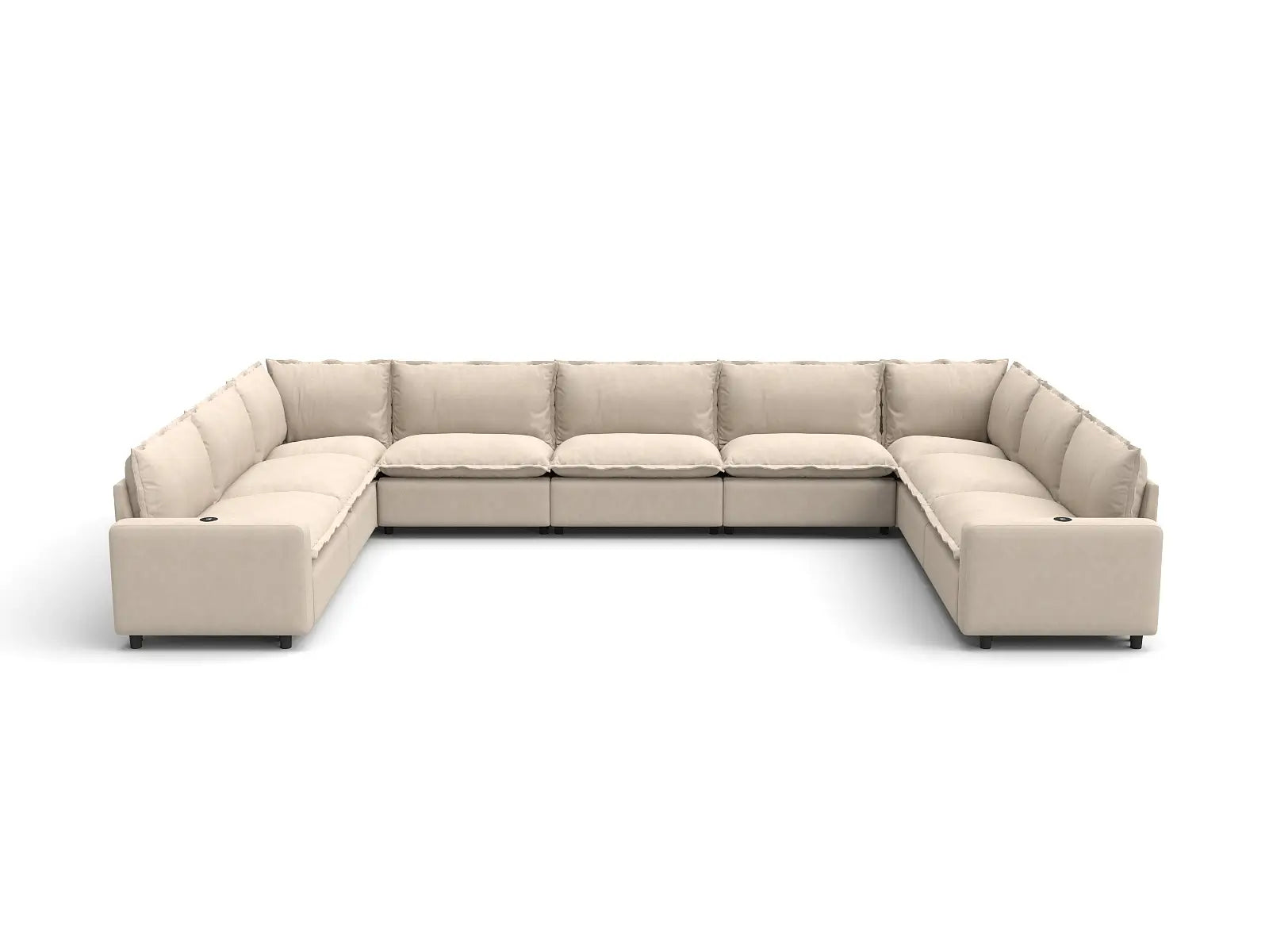 Modular Cero Reclining Sectional Couch for Sale | 9-Piece Beige Linen Open Space U-Shaped Sectionals 9-Seater