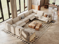 Modular Cero Reclining Sectionals | 9-Piece Beige Linen Grand Estate U-Shaped Sectionals 9-Seater