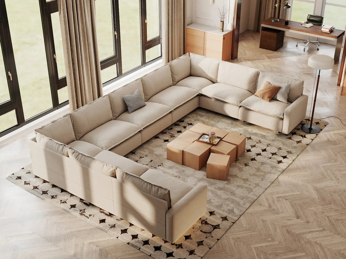 Modular Cero Modular Sectionals | 9-Piece Beige Linen Grand Estate U-Shaped Sectionals 9-Seater