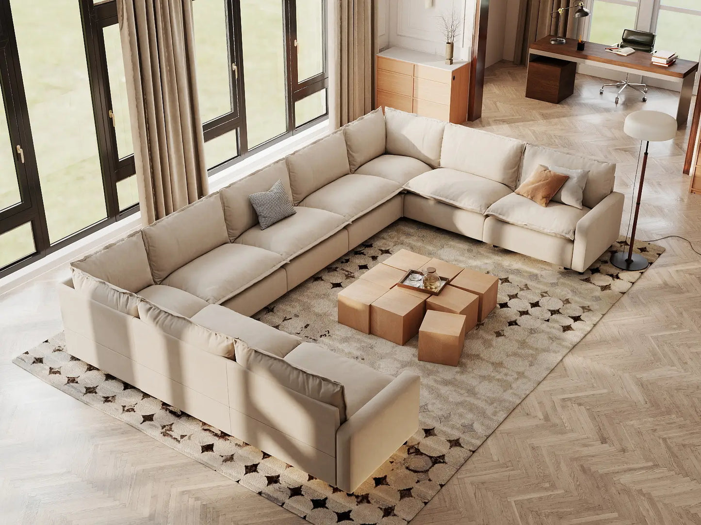 Modular Cero Modular Sectionals | 9-Piece Beige Linen Grand Estate U-Shaped Sectionals 9-Seater
