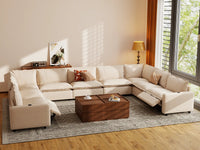 Modular Cero Reclining Sectionals | 9-Piece Beige Linen Grand Estate U-Shaped Sectionals 9-Seater