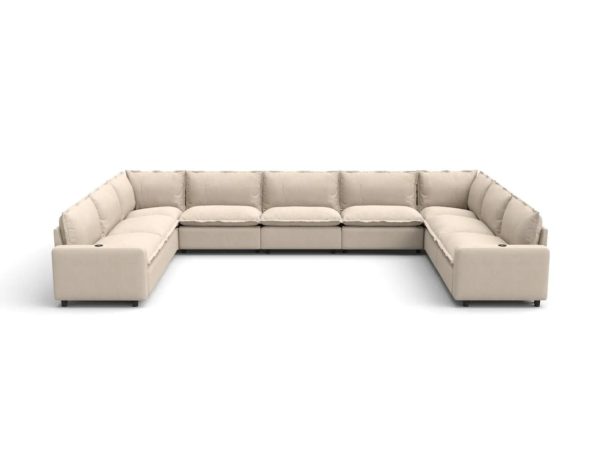 Modular Cero Reclining Sectionals | 9-Piece Beige Linen Grand Estate U-Shaped Sectionals 9-Seater