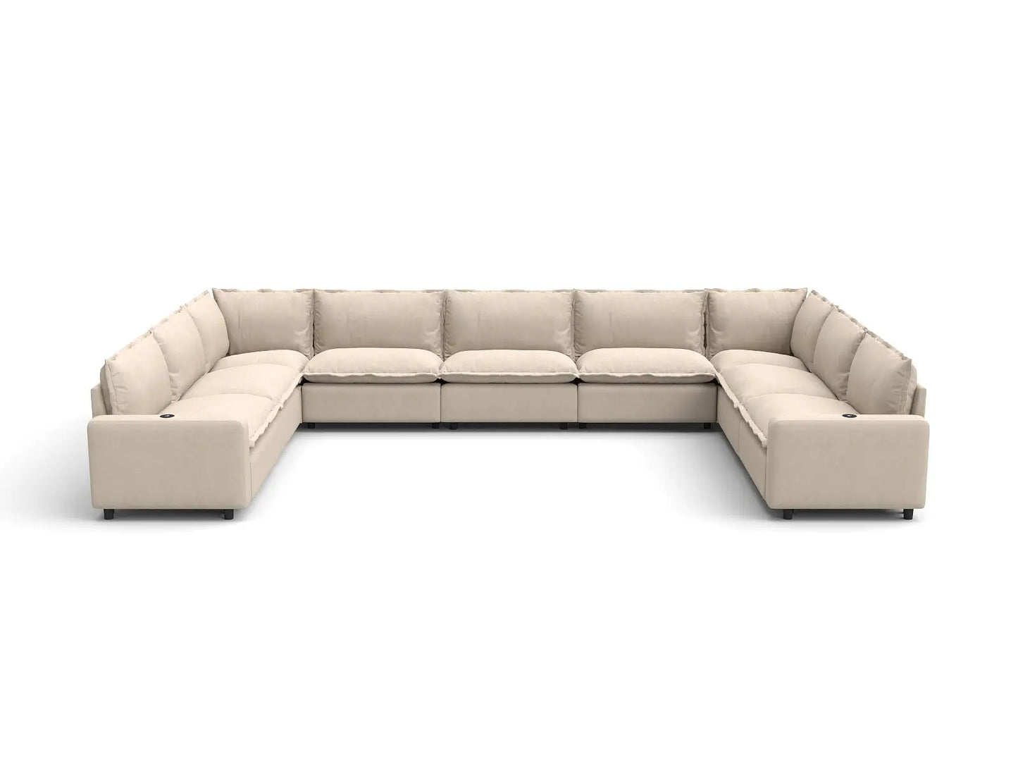 Modular Cero Reclining Sectionals | 9-Piece Beige Linen Grand Estate U-Shaped Sectionals 9-Seater