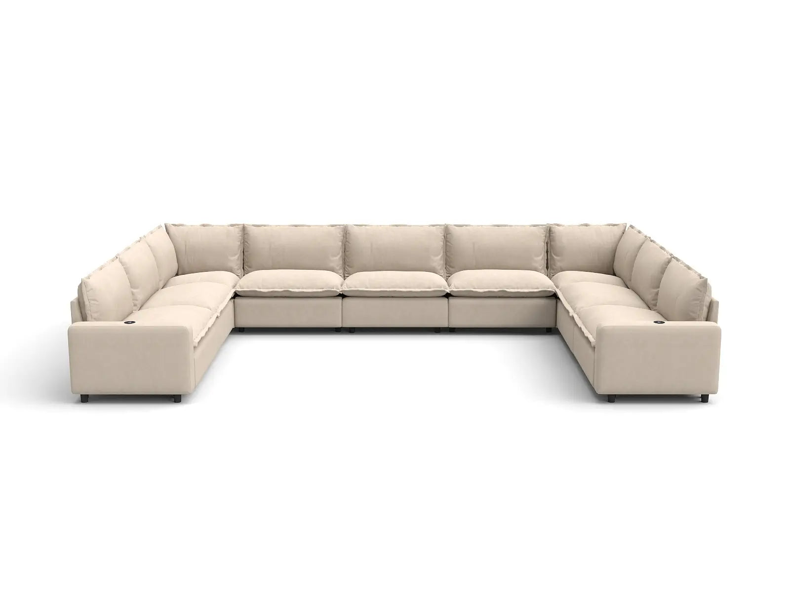 Modular Cero Sectional Couch Reclining | 9-Piece Beige Linen Grand Estate U-Shaped Sectionals 9-Seater